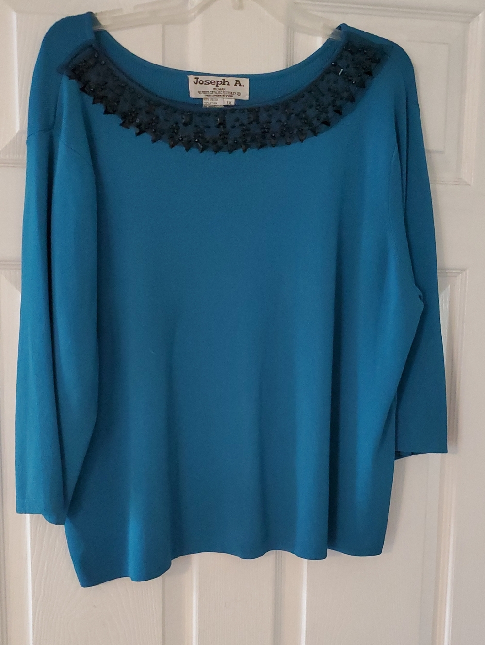 Joseph Teal Boatneck Top with Beaded Yoke